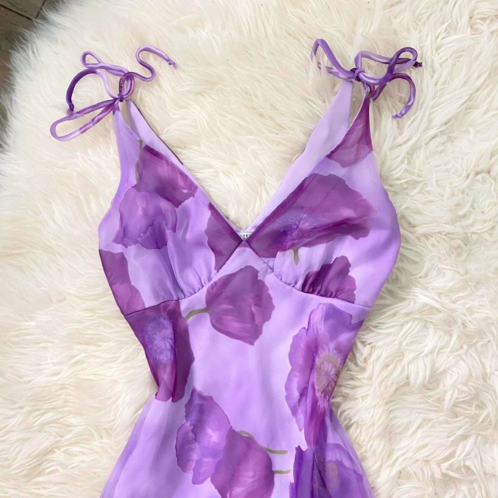 Lavender Floral Maxi Dress with Tie Straps
